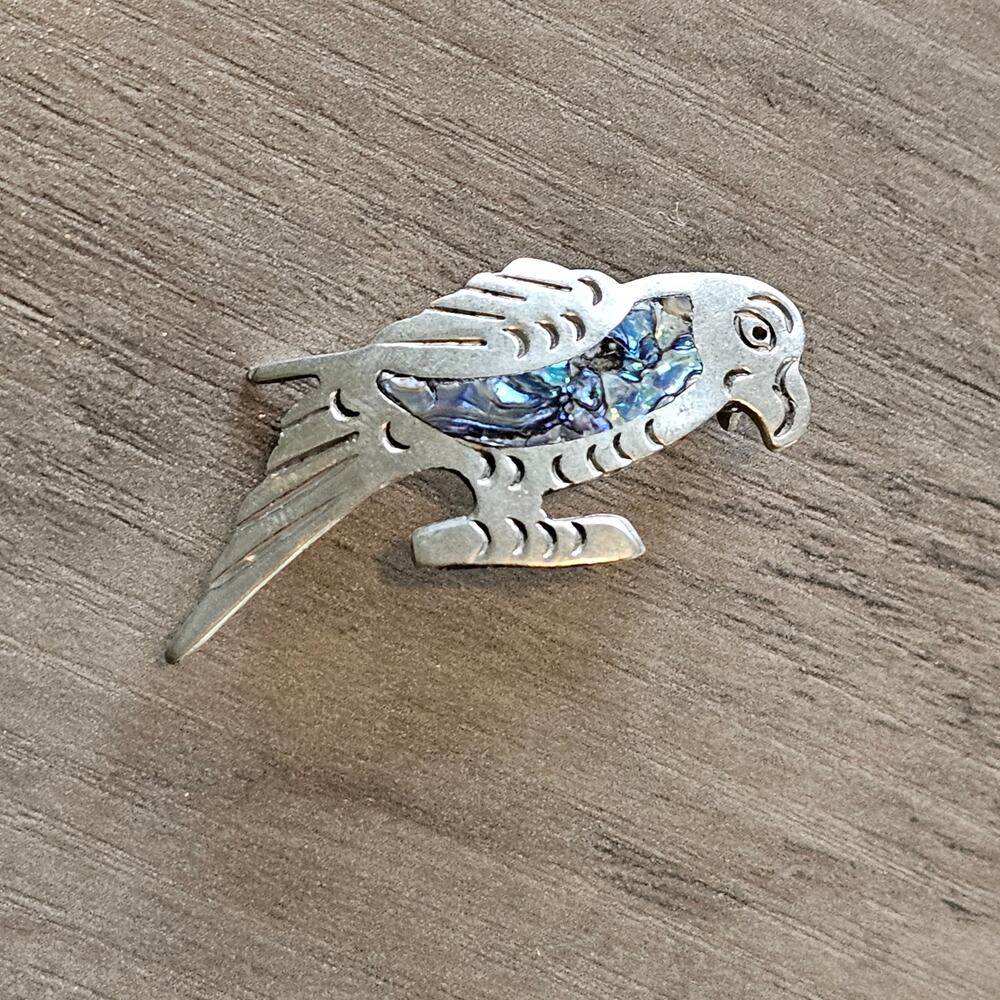 Alpaca Silver and Abalone Parrot Bird Brooch